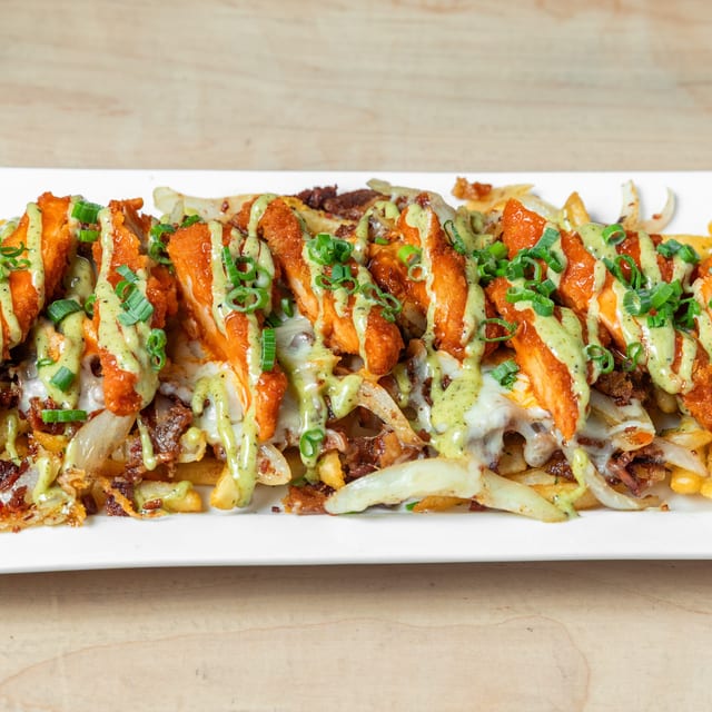 Buffalo Chicken Filthy Fries.